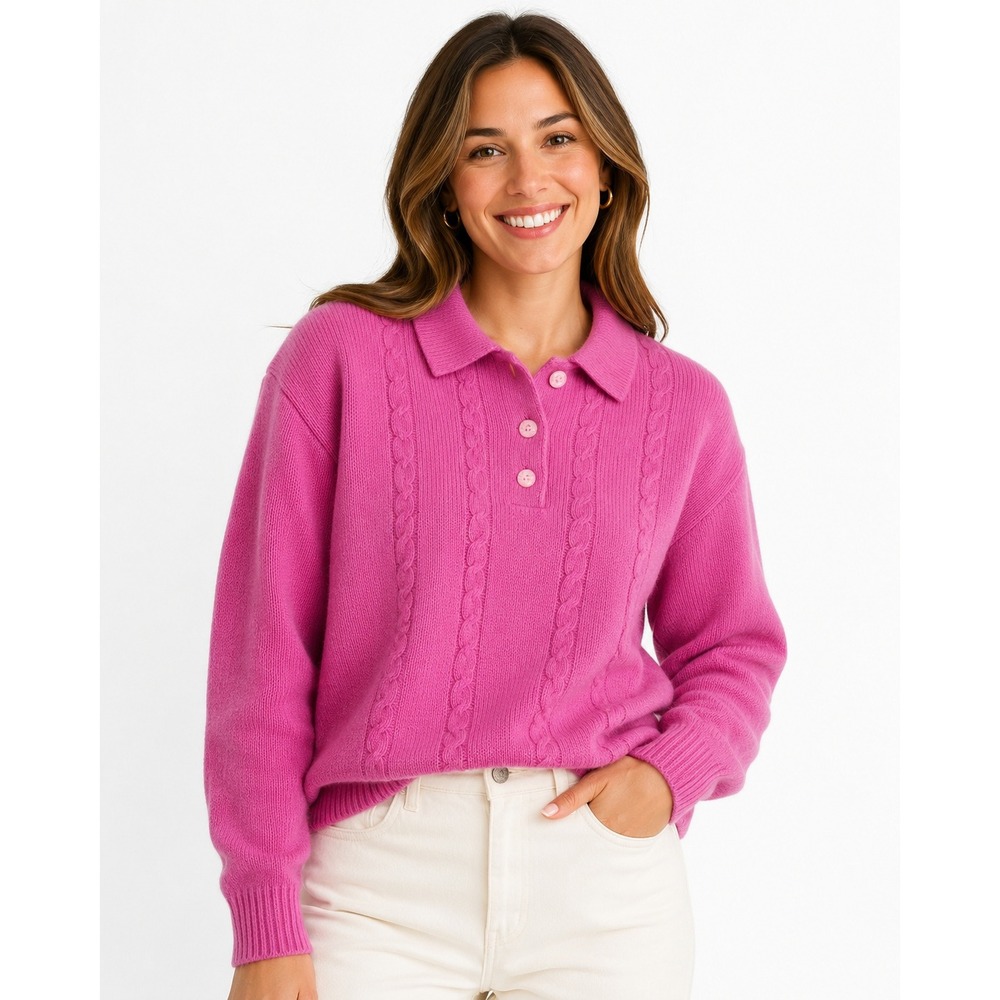 Vintage Made in Italy Lambswool by Florence Pink Cable Knit Collared Sweater M